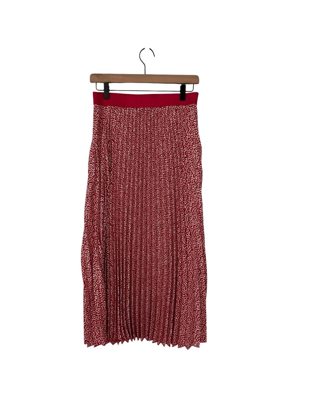 Vince Camuto Womens Elastic Waist Red White Pleated Midi Skirt Modest Size Small